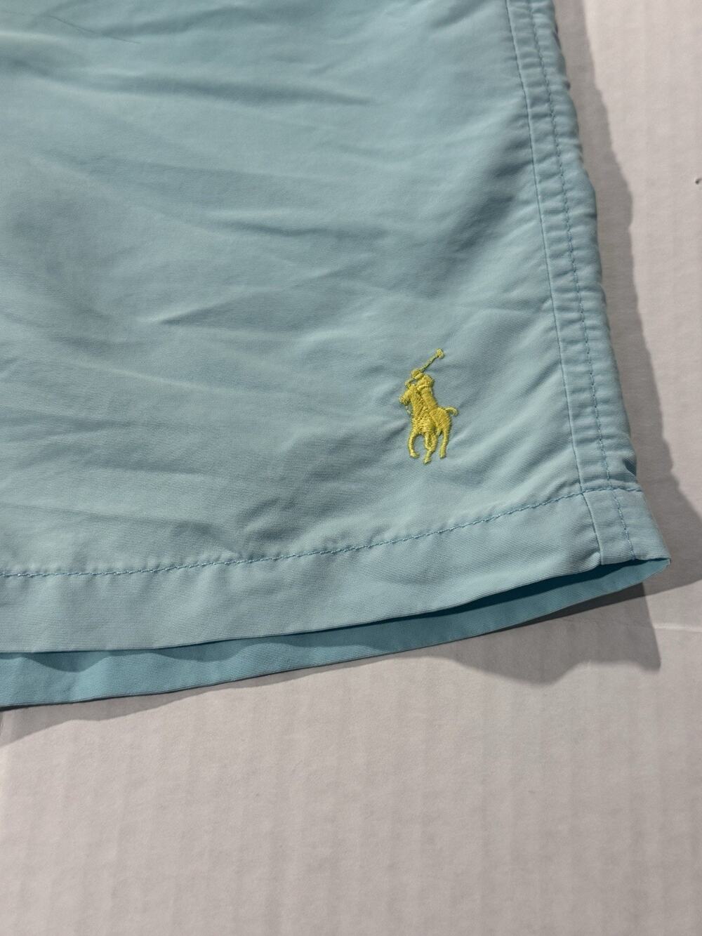 Polo Ralph Lauren Men’s Blue Swim Shorts M Elastic Waist Pockets Lined Yellow